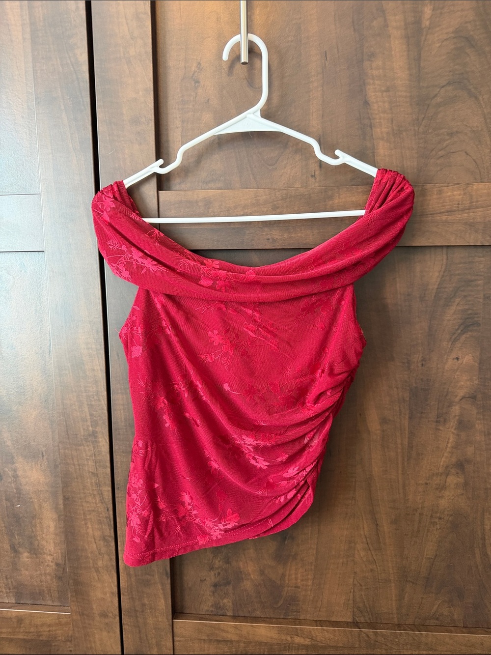 Selfie Leslie Red Off-Shoulder Draped Camisole